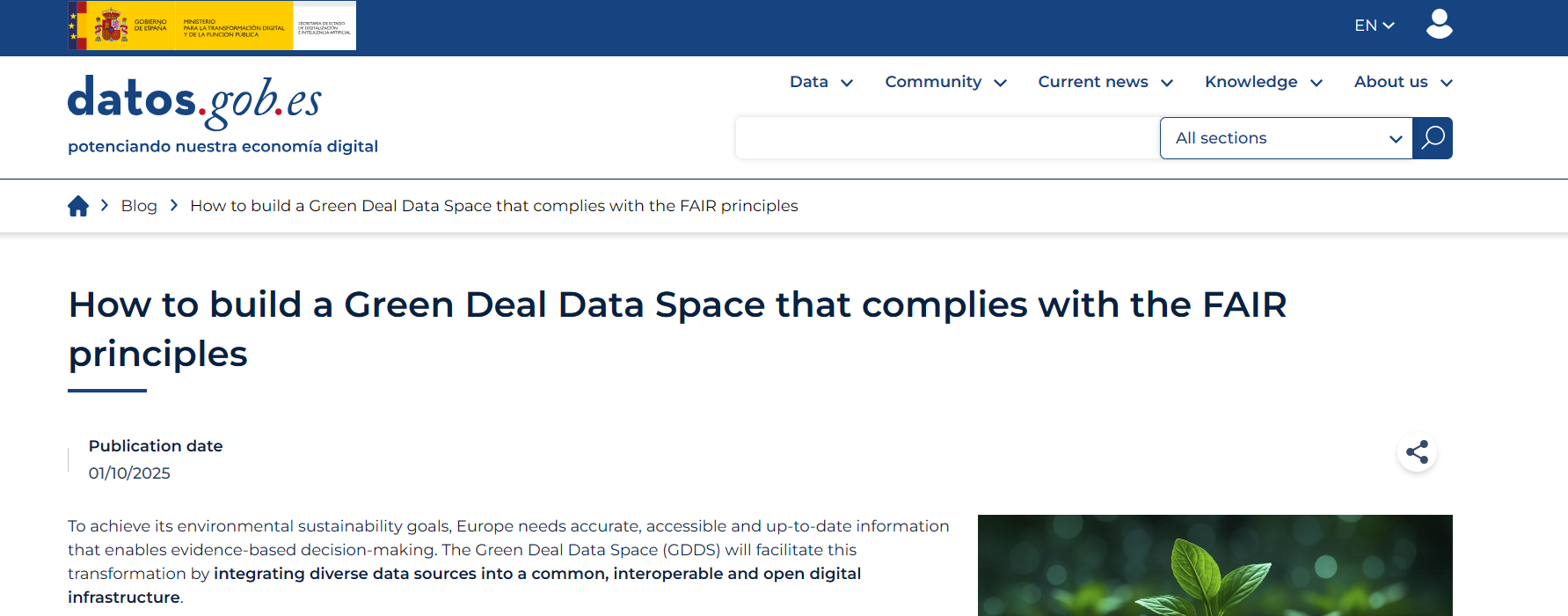 Screenshot from the Spanish Ministry for Digital Transformation's website
